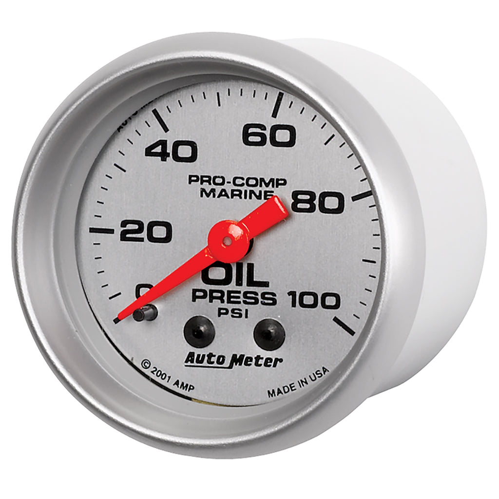 AutoMeter 200790-33 GAUGE, OIL PRESSURE, 2 1/16", 100PSI, MECHANICAL, MARINE SILVER