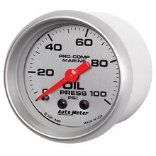 Load image into Gallery viewer, AutoMeter 200790-33 GAUGE, OIL PRESSURE, 2 1/16", 100PSI, MECHANICAL, MARINE SILVER
