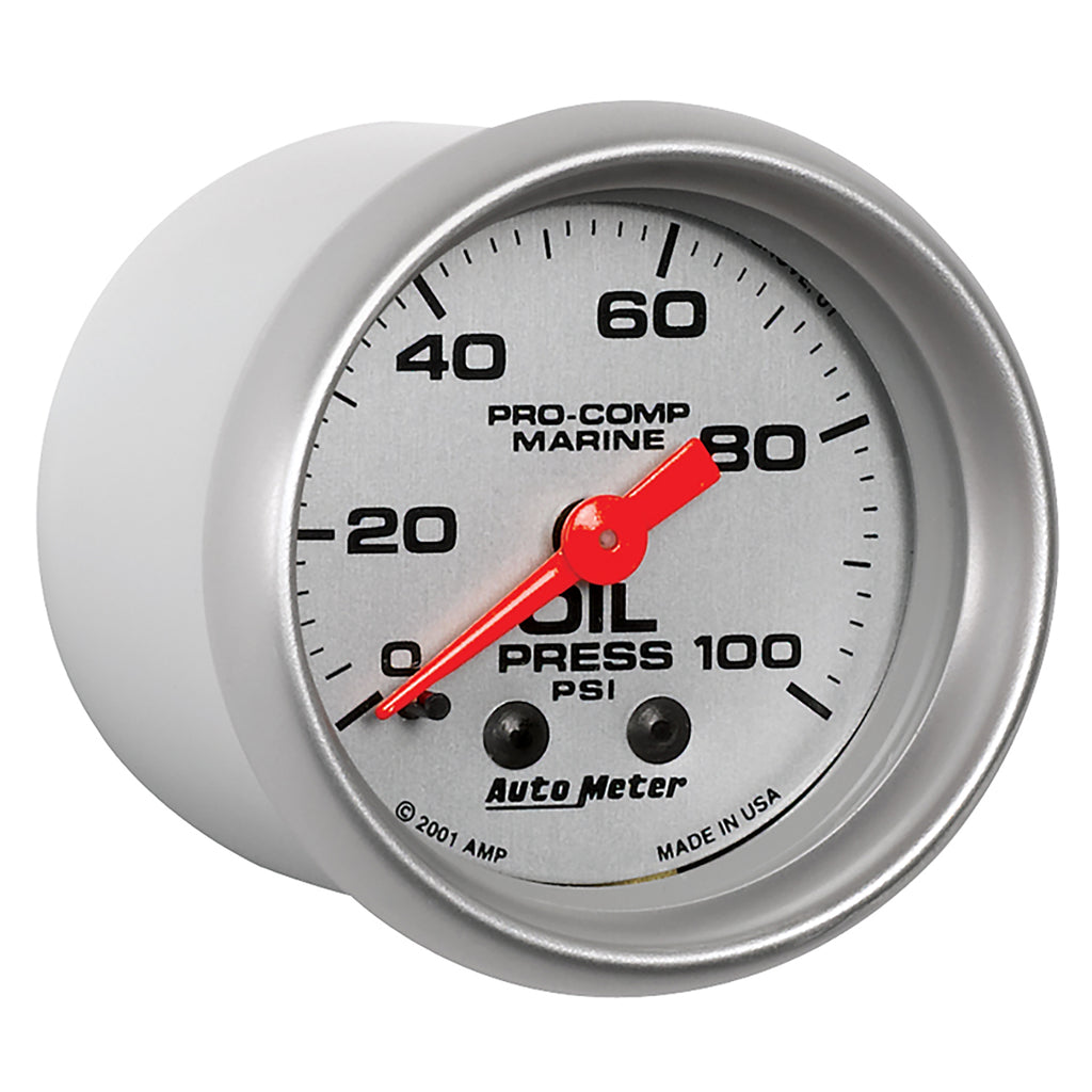 AutoMeter 200790-33 GAUGE, OIL PRESSURE, 2 1/16", 100PSI, MECHANICAL, MARINE SILVER