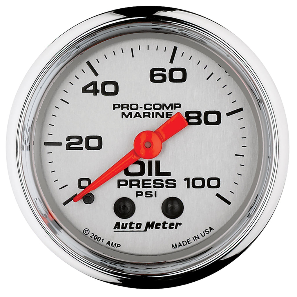 AutoMeter 200790-35 GAUGE, OIL PRESSURE, 2 1/16", 100PSI, MECHANICAL, MARINE CHROME
