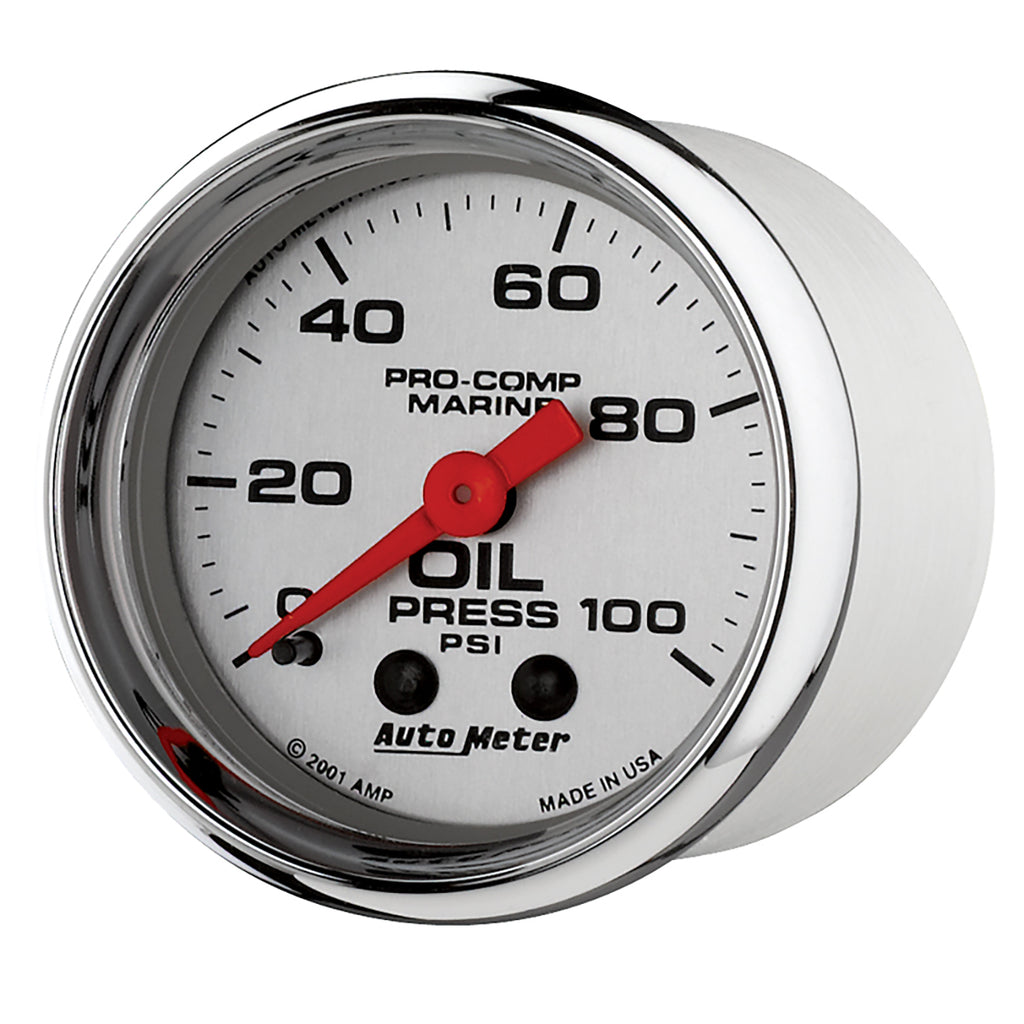 AutoMeter 200790-35 GAUGE, OIL PRESSURE, 2 1/16", 100PSI, MECHANICAL, MARINE CHROME
