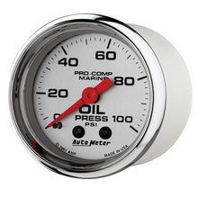 Load image into Gallery viewer, AutoMeter 200790-35 GAUGE, OIL PRESSURE, 2 1/16", 100PSI, MECHANICAL, MARINE CHROME