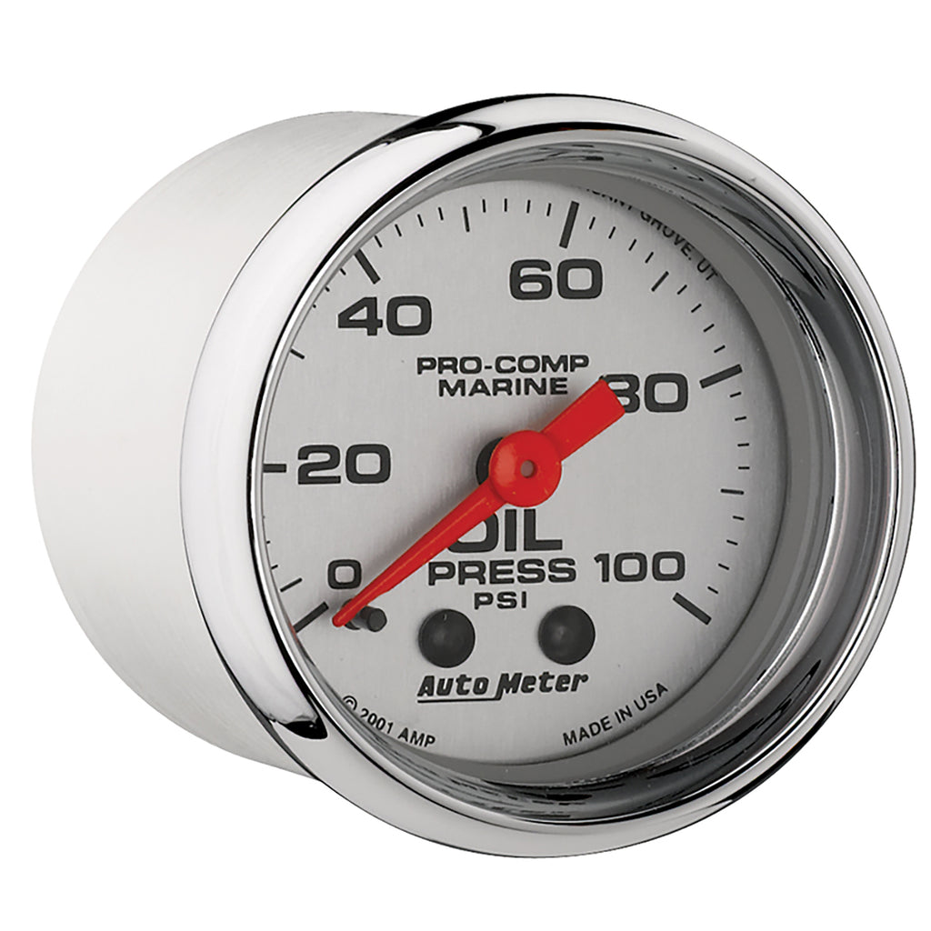 AutoMeter 200790-35 GAUGE, OIL PRESSURE, 2 1/16", 100PSI, MECHANICAL, MARINE CHROME