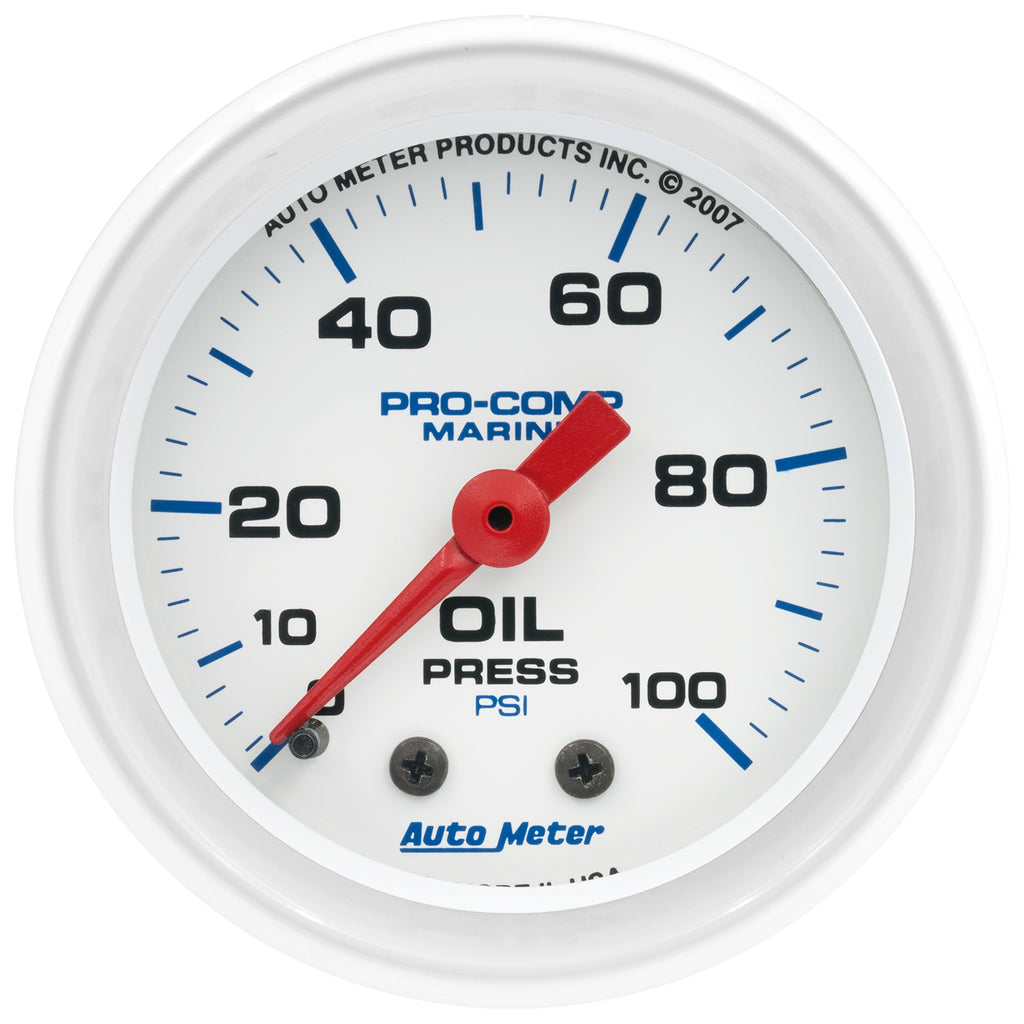 AutoMeter 200790 GAUGE, OIL PRESSURE, 2 1/16", 100PSI, MECHANICAL, MARINE WHITE