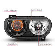 Load image into Gallery viewer, 2008-2014-Dodge-Challenger-Crystal-Headlights-Black