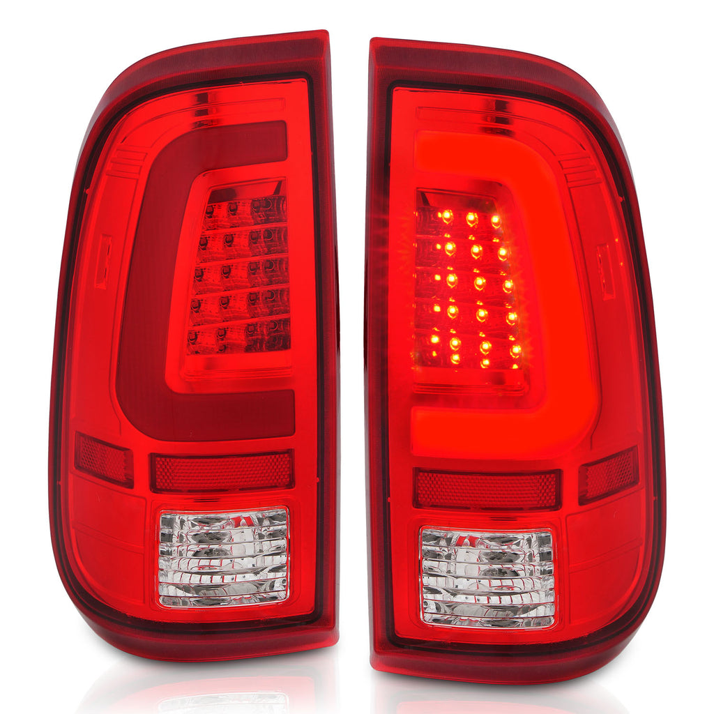 2008-2016-Ford-F-250-Led-Taillights-Chrome-Housing-RedClear-Lens-(Pair)
