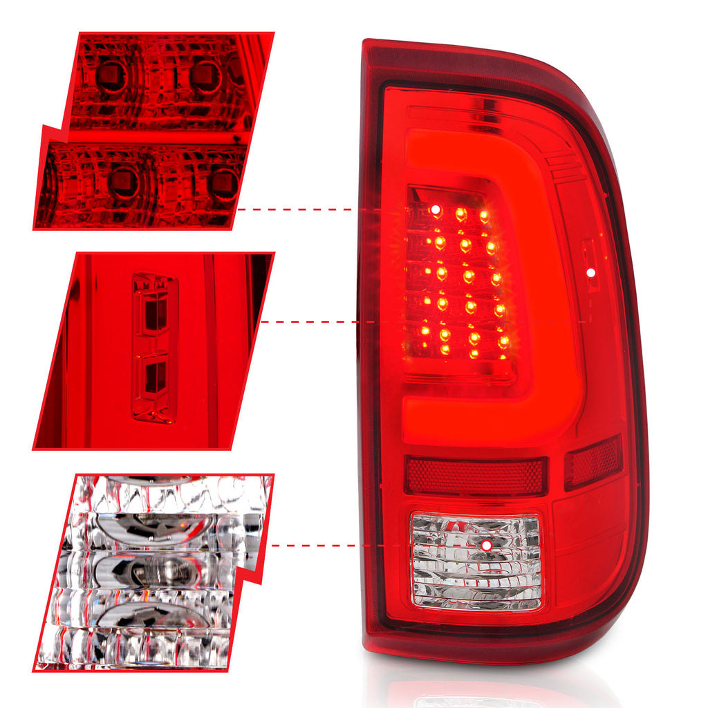 2008-2016-Ford-F-250-Led-Taillights-Chrome-Housing-RedClear-Lens-(Pair)
