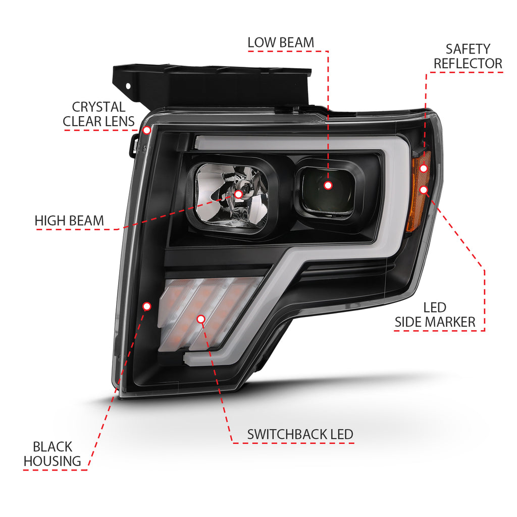 2009-2013-Ford-F-150-Projector-Light-Bar-G4-Switchback-H.L.Black-Amber