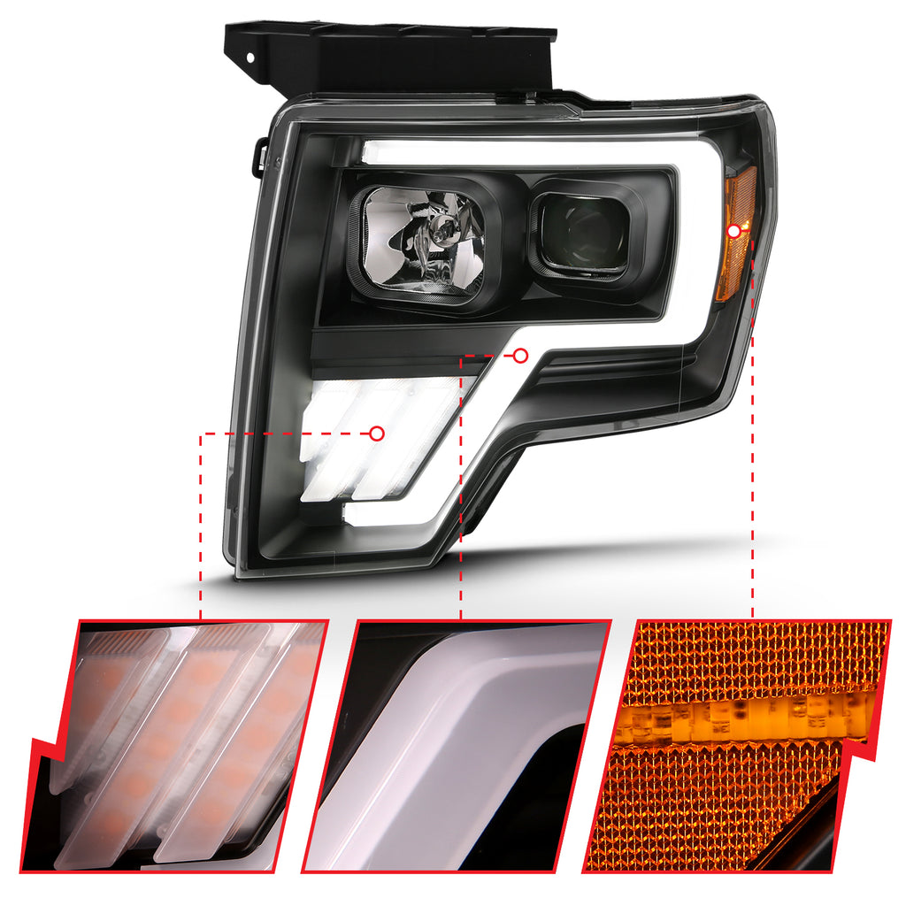 2009-2013-Ford-F-150-Projector-Light-Bar-G4-Switchback-H.L.Black-Amber
