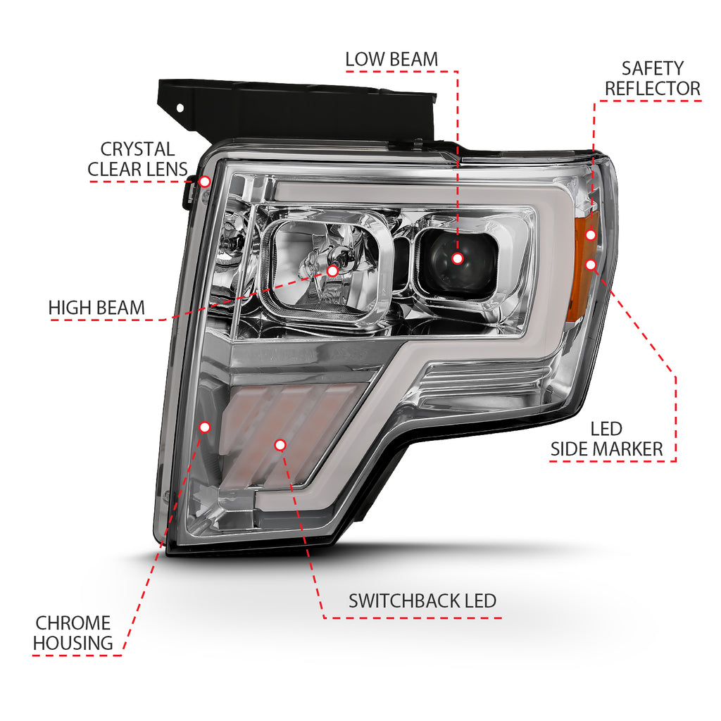 2009-2013-Ford-F-150-Projector-Light-Bar-G4-Switchback-H.L.-Chrome-Amber