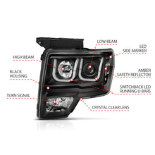 Load image into Gallery viewer, 2009-2014-Ford-F-150-Projector-Headlights-W-U-Bar-Switchback-Black-W-Amber