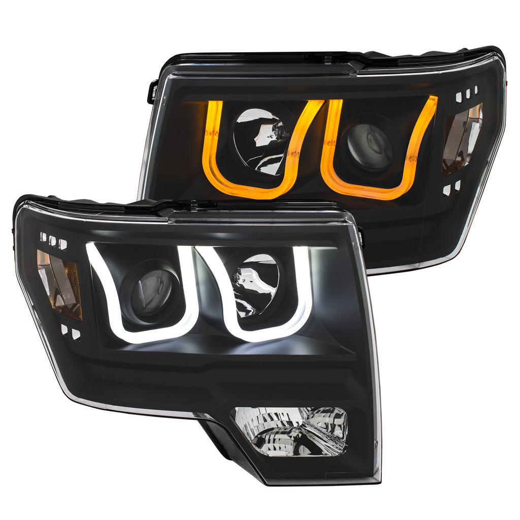 2009-2014-Ford-F-150-Projector-Headlights-W-U-Bar-Switchback-Black-W-Amber
