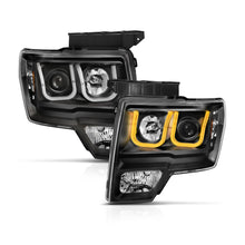 Load image into Gallery viewer, 2009-2014-Ford-F-150-Projector-Headlights-W-U-Bar-Switchback-Black-W-Amber