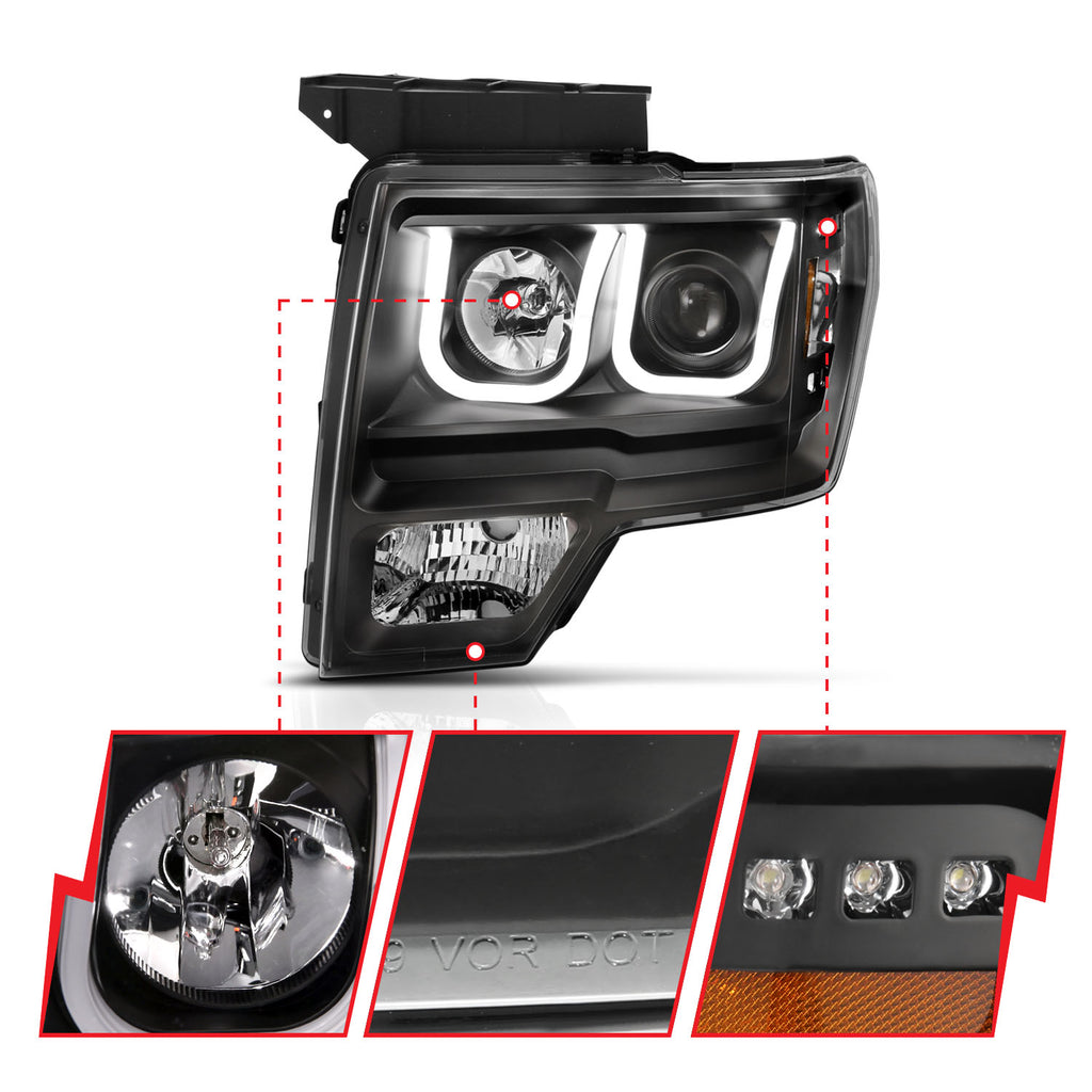 2009-2014-Ford-F-150-Projector-Headlights-W-U-Bar-Switchback-Black-W-Amber
