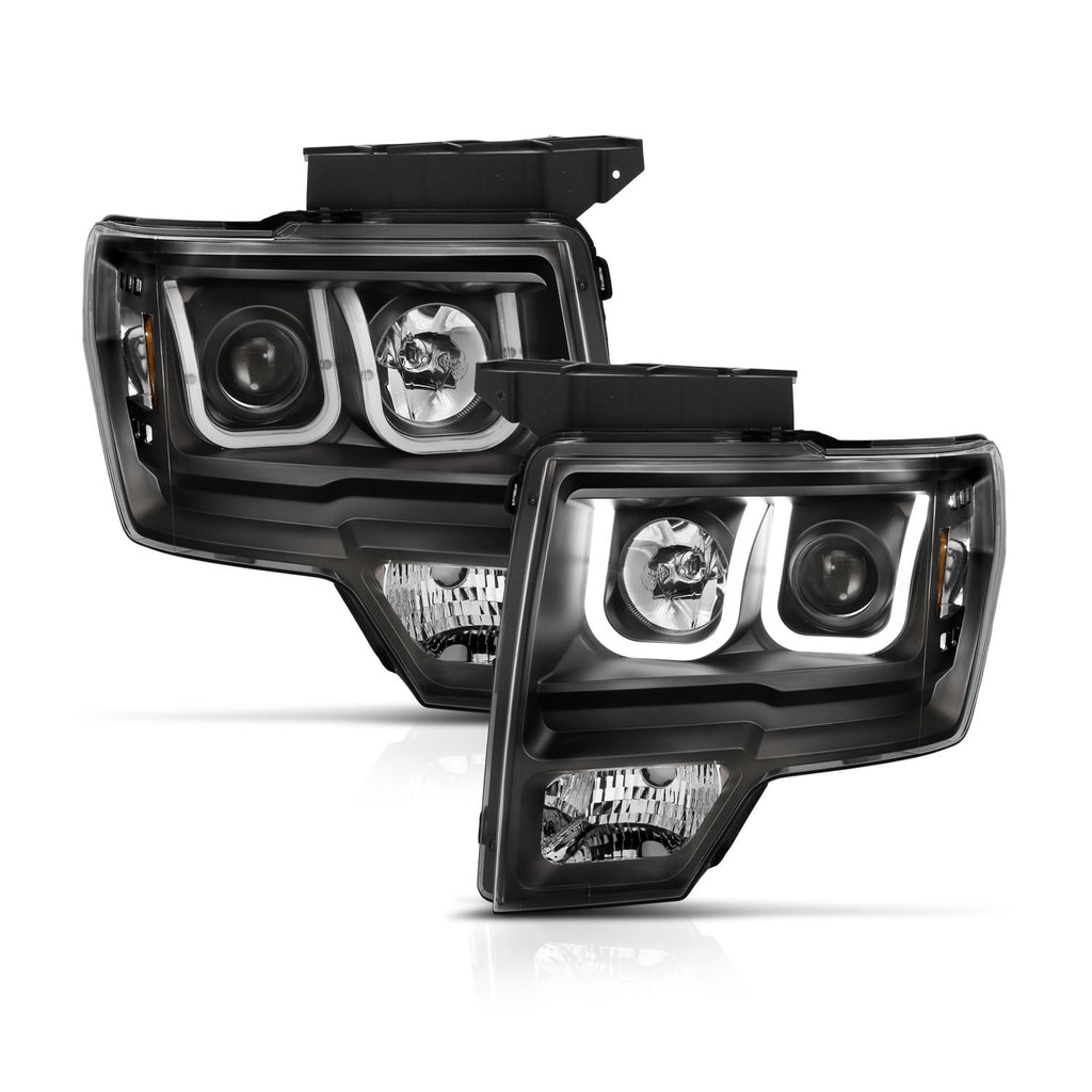 2009-2014-Ford-F-150-Projector-Headlights-W-U-Bar-Switchback-Black-W-Amber