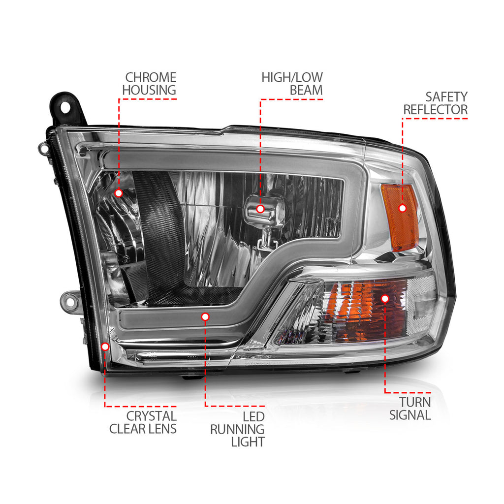 2009-2018-Dodge-Ram-1500-2500-3500-Crystal-Headlights-W-Light-Bar-Chrome-Housing