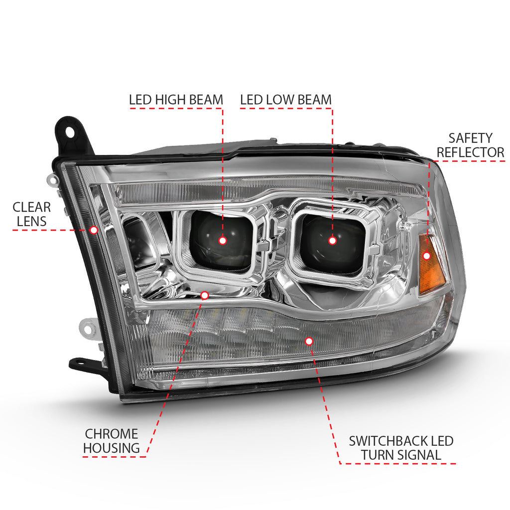 2009-2018-Dodge-Ram-1500-Led-Projector-Plank-Style-Switchback-H.L-Halo-Chrome-Amber-(Oe-Style)