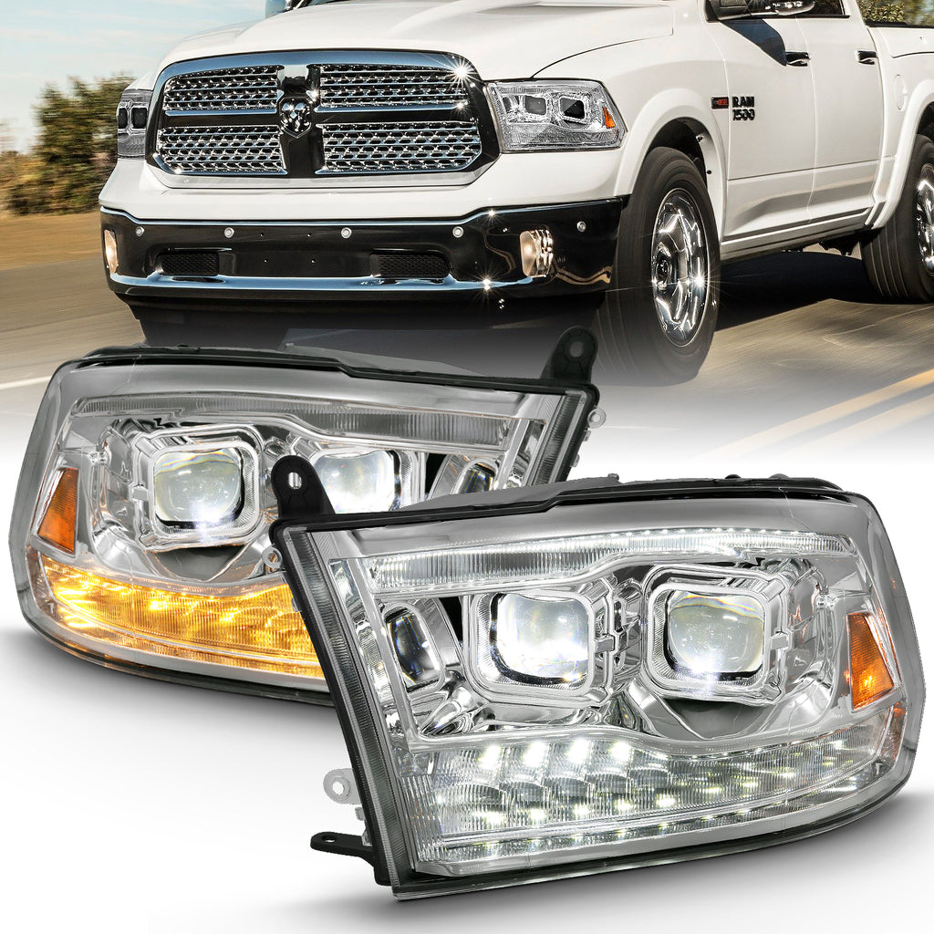 2009-2018-Dodge-Ram-1500-Led-Projector-Plank-Style-Switchback-H.L-Halo-Chrome-Amber-(Oe-Style)