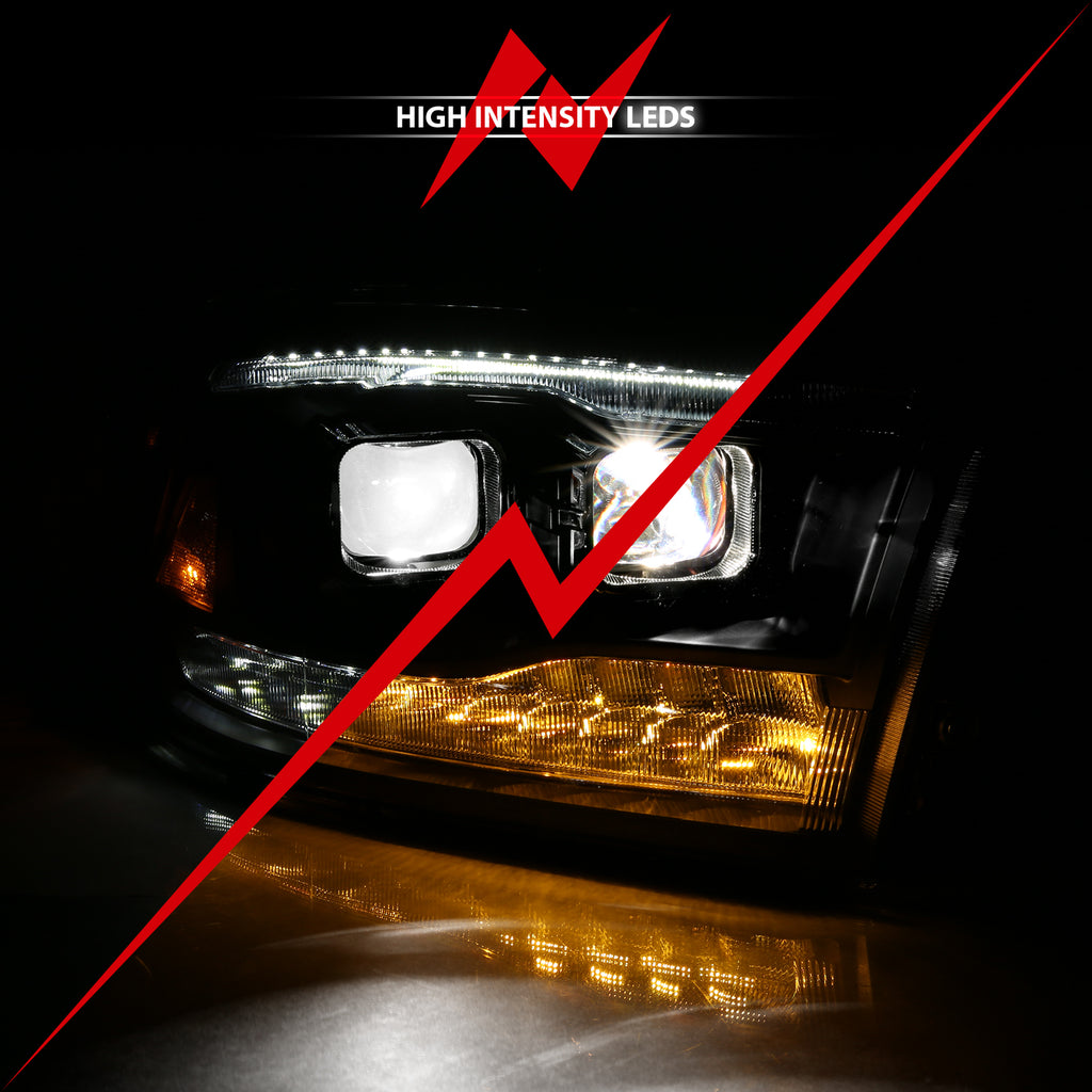 2009-2018-Dodge-Ram-1500-Led-Projector-Plank-Style-Switchback-H.L-Halo-Black-Amber-(Oe-Style)