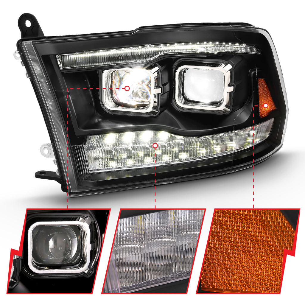 2009-2018-Dodge-Ram-1500-Led-Projector-Plank-Style-Switchback-H.L-Halo-Black-Amber-(Oe-Style)