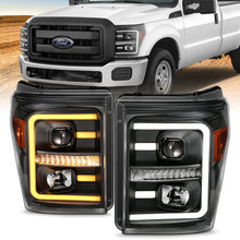 Load image into Gallery viewer, 2011-2016-Ford-F250-Projector-Headlights-W-Plank-Style-Switchback-Black-W-Amber