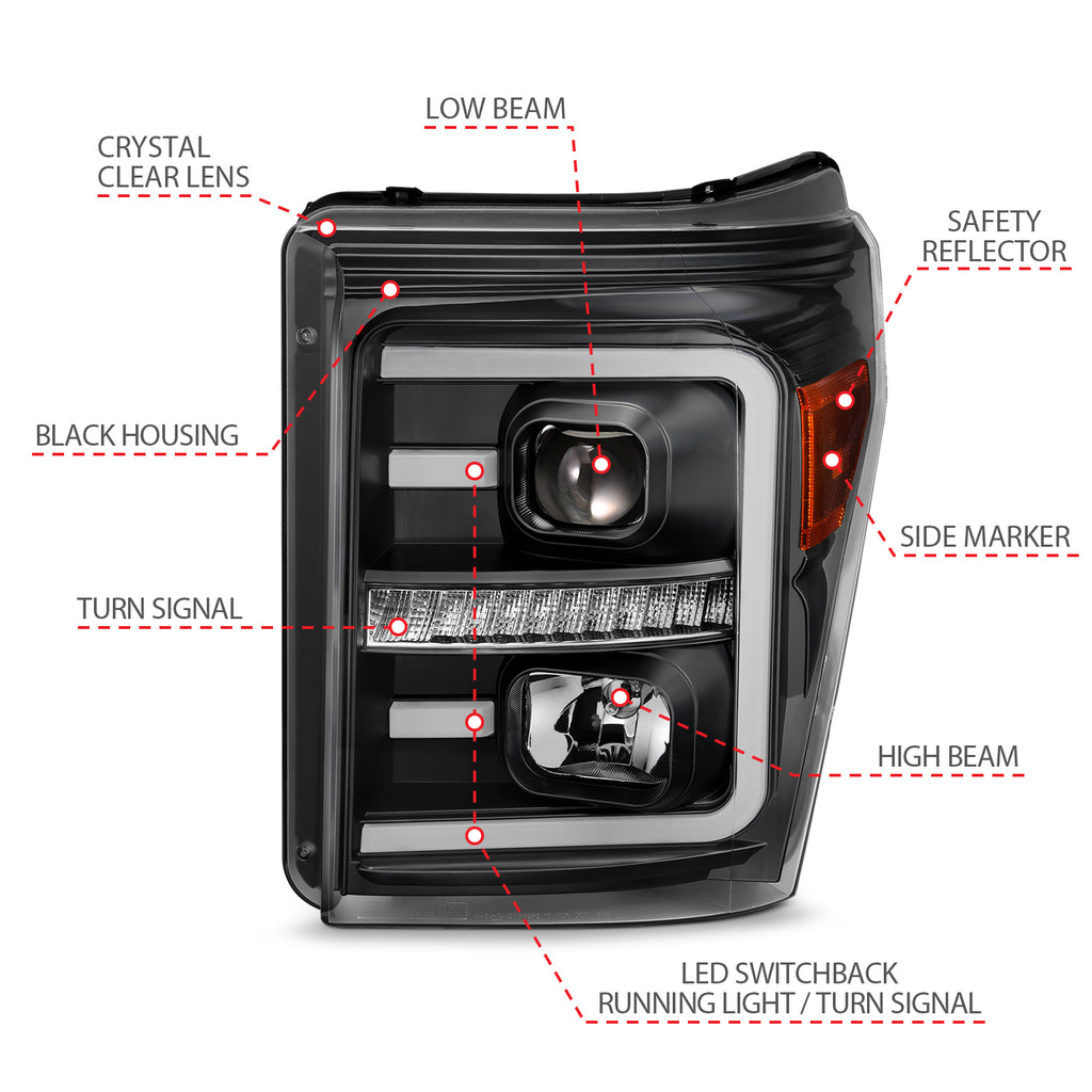 2011-2016-Ford-F250-Projector-Headlights-W-Plank-Style-Switchback-Black-W-Amber