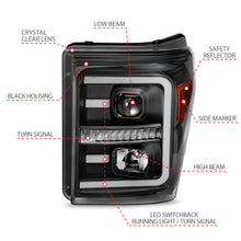 Load image into Gallery viewer, 2011-2016-Ford-F250-Projector-Headlights-W-Plank-Style-Switchback-Black-W-Amber