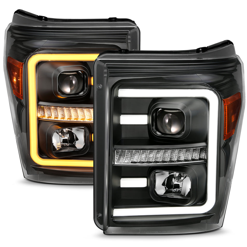 2011-2016-Ford-F250-Projector-Headlights-W-Plank-Style-Switchback-Black-W-Amber