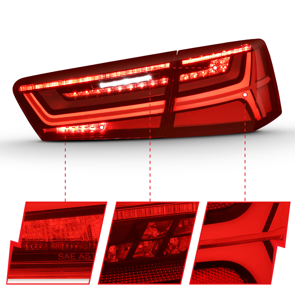 2012-2018-Audi-A6-Led-Taillight-Black-Housing-RedClear-Lens-4-Pcs-(Sequential-Signal)