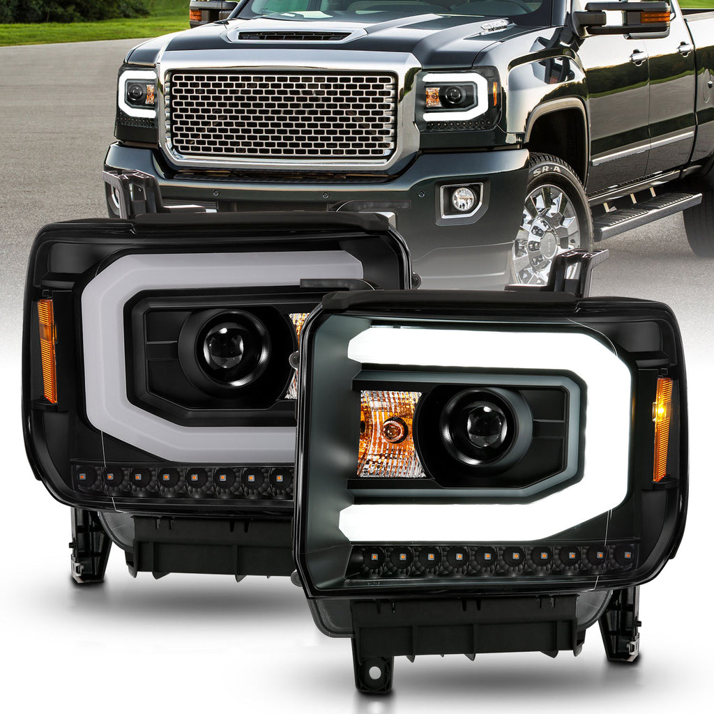 2014-2015-Gmc-Sierra-1500-Projector-Headlights-W-Light-Bar-Black-Housing-(Halogen-Type)