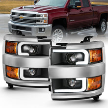 Load image into Gallery viewer, 2015-2016-Chevrolet-Silverado-Projector-Headlights-W-Plank-Style-Design-Black-W-Amber