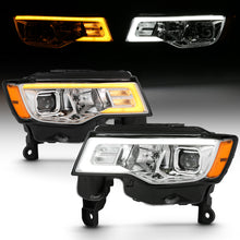 Load image into Gallery viewer, 2017-2018-Jeep-Grand-Cherokee-Projector-Headlights-W-Plank-Style-Switchback---Chrome-W-Amber