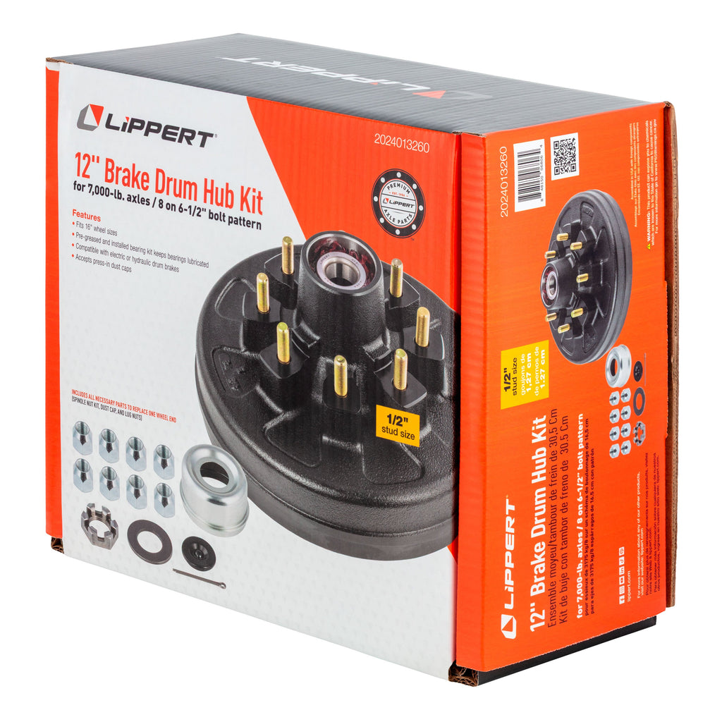 CURT 2024013260 12" Brake Hub Complete Kit with Installed Bearings, 7,000-lb. Axles