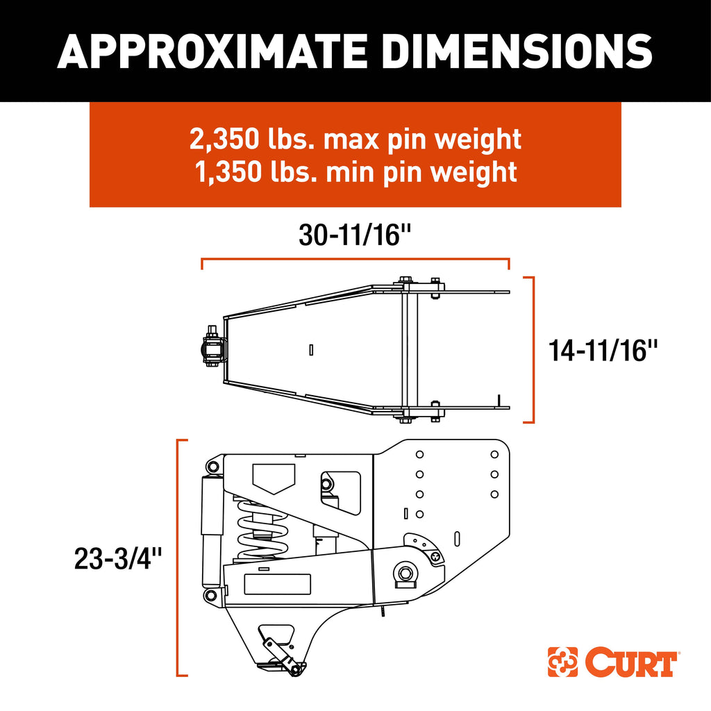 CURT 2024044575 Helux Coil-Spring Gooseneck Pin Box, 2,350 lbs. Pin Weight, 20,000 lbs. Capacity