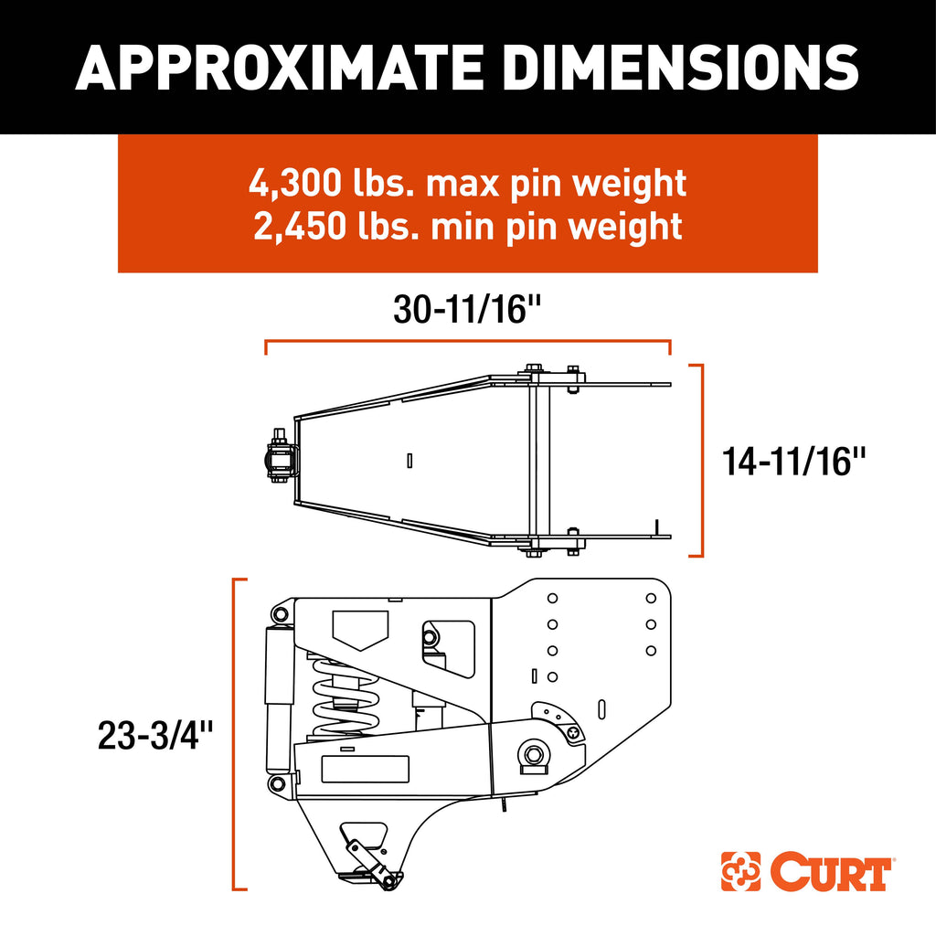 CURT 2024044578 Helux Coil-Spring Gooseneck Pin Box, 4,300 lbs. Pin Weight, 20,000 lbs. Capacity