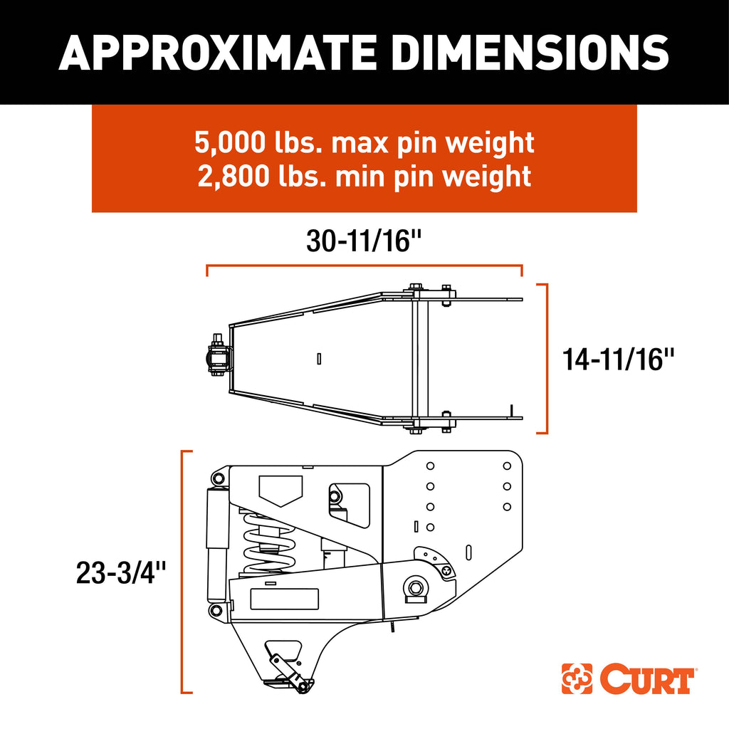 CURT 2024044579 Helux Coil-Spring Gooseneck Pin Box, 5,000 lbs. Pin Weight, 20,000 lbs. Capacity