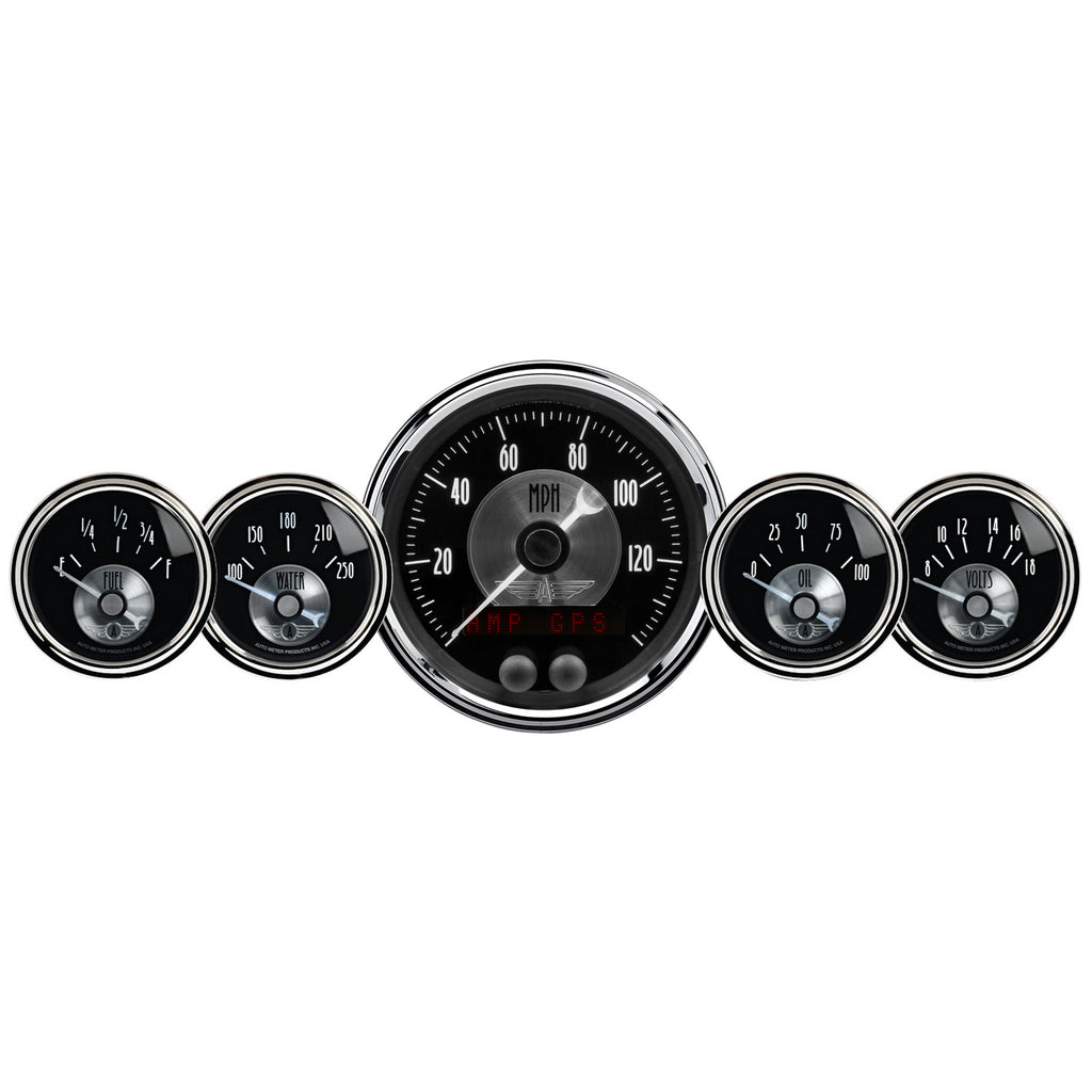 AutoMeter 2024 GAUGE KIT, 5 PC., 3 3/8" & 2 1/16", GPS SPEEDO W/LCD ODO, PRESTIGE BLK DIAMOND