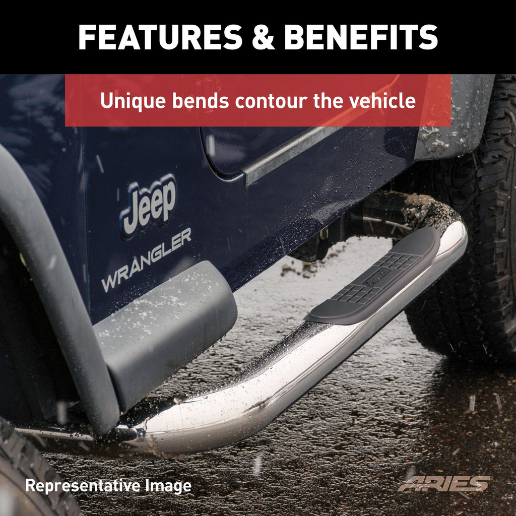 ARIES 203003-2 3in. Round Polished Stainless Side Bars; Select Mazda B-Series; Ford Ranger - Truck Part Superstore