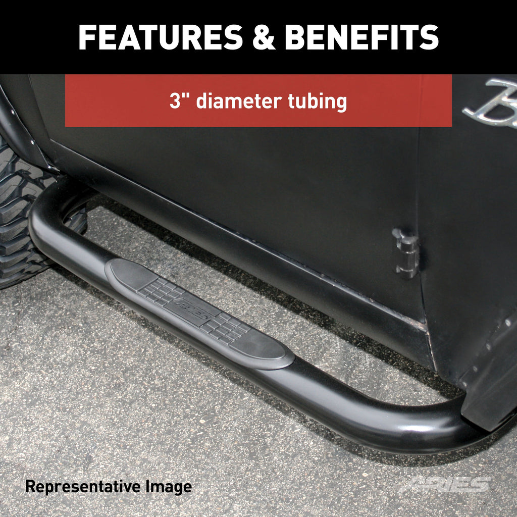 ARIES 203014 3" Round Black Steel Side Bars, Select Ford F-250, F-350 Super Duty for Select Ford F-250