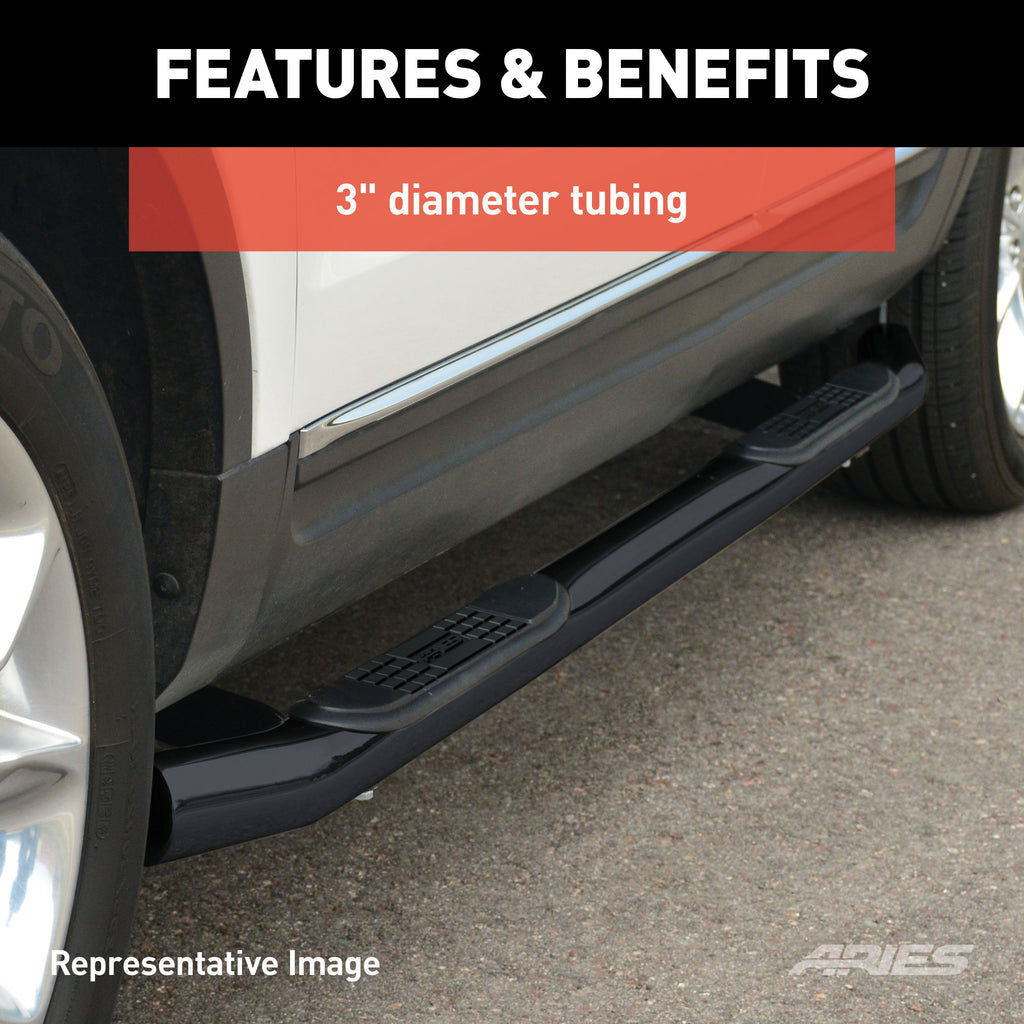ARIES 203030 3" Round Black Steel Side Bars, Select Ford Expedition for Select Ford Expedition