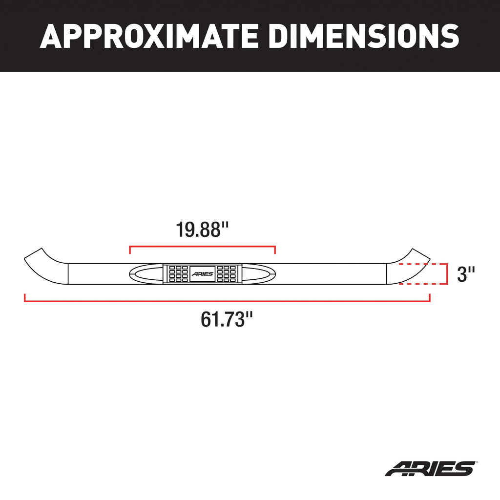 ARIES 203035-2 3" Round Polished Stainless Side Bars, Select Ford Ranger for Select Ford Ranger