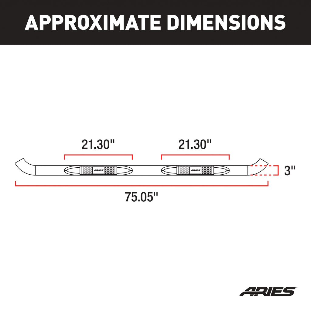 ARIES 204001 3" Round Black Steel Side Bars, Select Chevrolet, GMC C, K for Select Chevrolet C2500