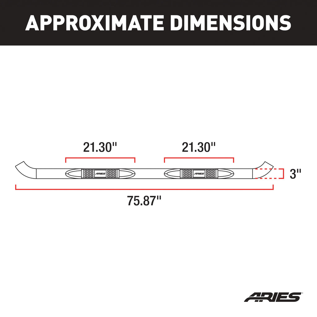 ARIES 204032 3in. Round Black Steel Side Bars; Select Chevrolet Equinox; GMC Terrain - Truck Part Superstore