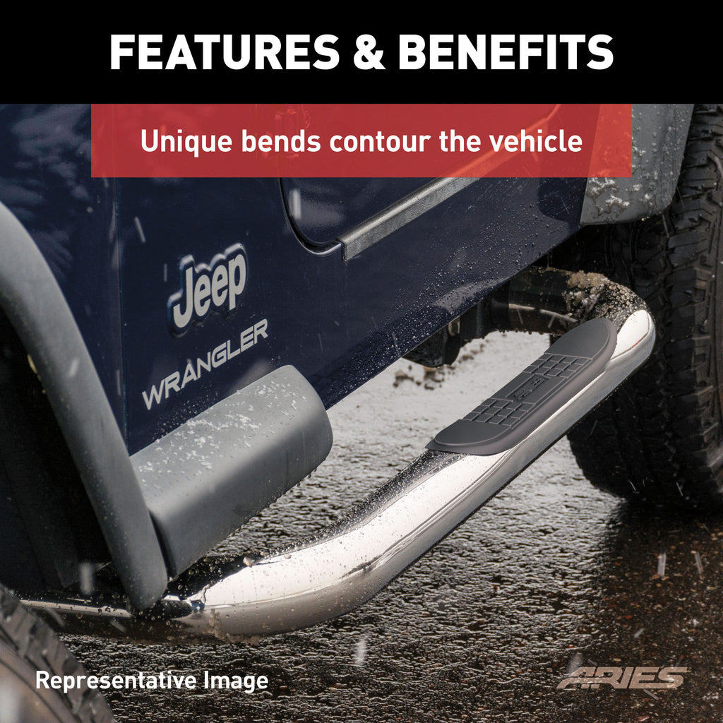 ARIES 204041-2 3" Round Polished Stainless Side Bars, Select Chevrolet, GMC C, K for Select Chevrolet K20