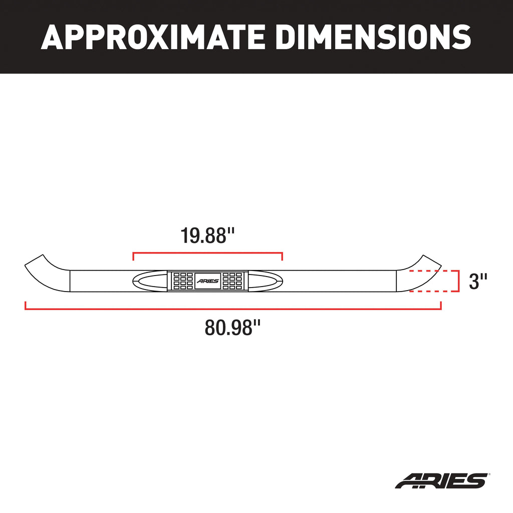 ARIES 204041 3" Round Black Steel Side Bars, Select Chevrolet, GMC C, K for Select Chevrolet K20