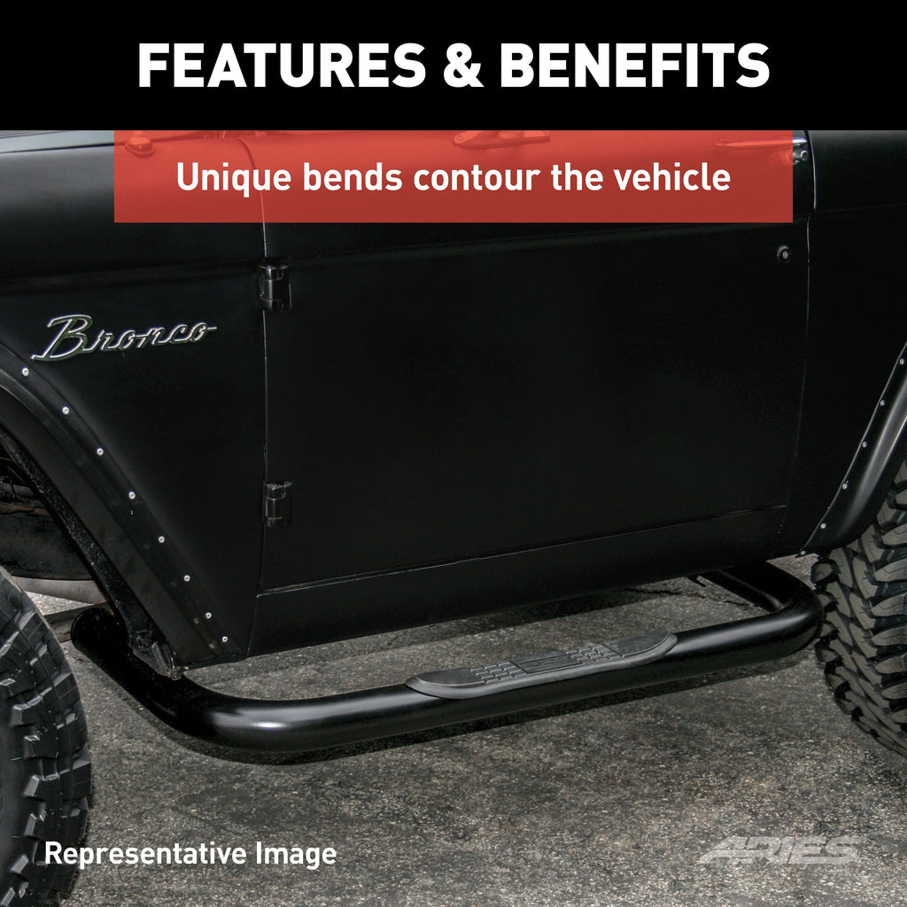 ARIES 204048 3" Round Black Steel Side Bars, Select Silverado, Sierra 1500, 2500, 3500 for Select Chevrolet Silverado 1500