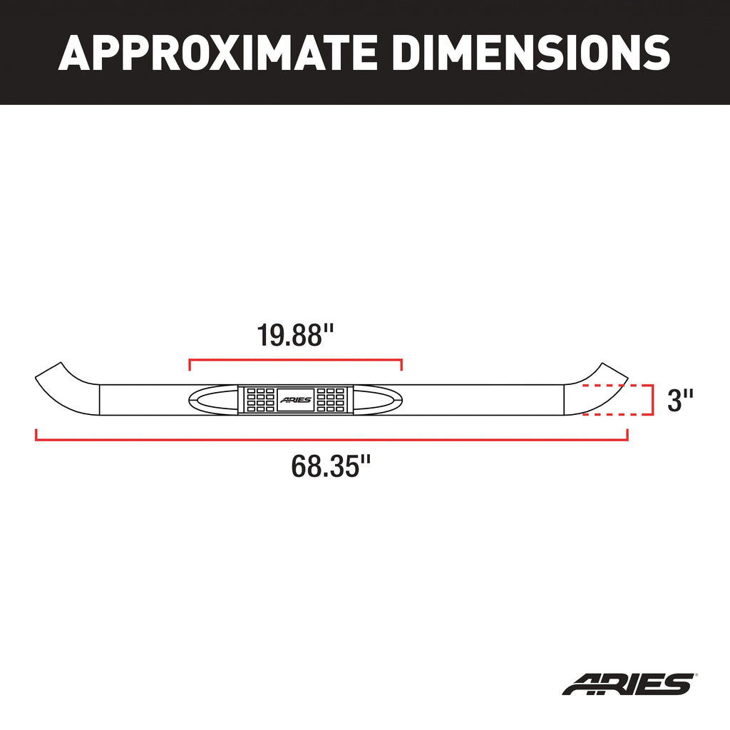 ARIES 205000-2 3" Round Polished Stainless Side Bars, Select Dodge Dakota for Select Dodge Dakota