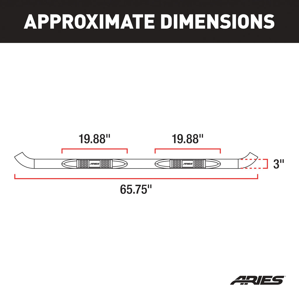 ARIES 205015-2 3" Round Polished Stainless Side Bars, Select Dodge Nitro for Select Dodge Nitro