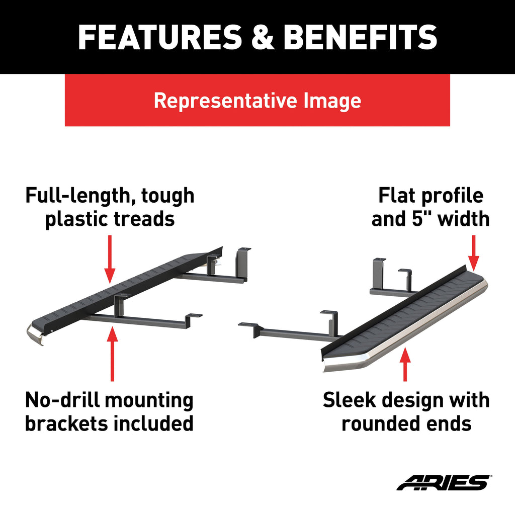 ARIES 2051017 AeroTread 5" x 67" Polished Stainless Running Boards, Select Toyota RAV4 - Truck Part Superstore