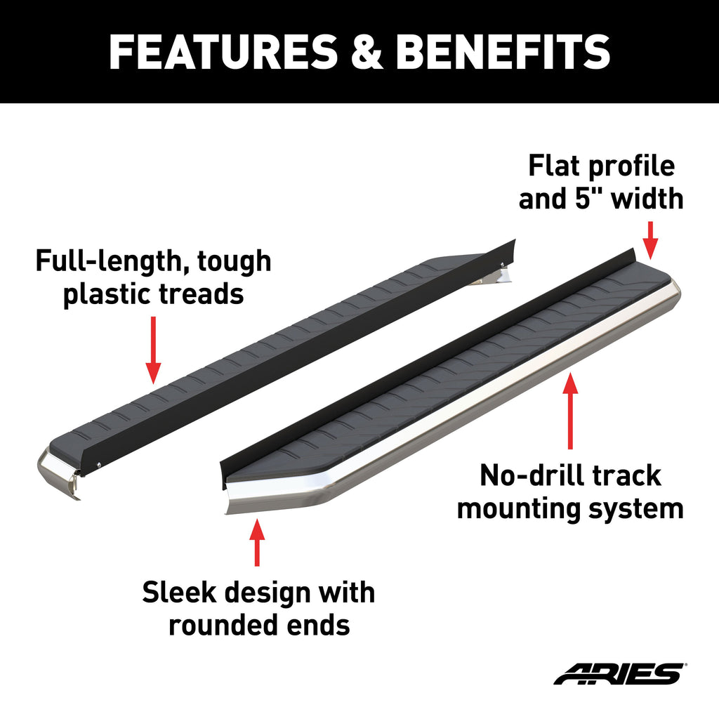 ARIES 2051876 AeroTread 5" x 76" Polished Stainless Running Boards (No Brackets) for Select Chevrolet Traverse